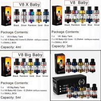Wholesale Clearance V8 Big Baby ml Atomizer ml V8 X Baby ml V8 Baby Sub Ohm Tank with Replacement Q2 M2 X4 Coils Head for Vape Box Mod eCig Kit