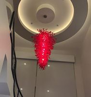 Wholesale Christmas Large Size Red Murano Art Chandelier Handmade Blowing Italy Style Curly Glass Chandeliers Lighting for Stairs Ceiling Decor