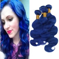 Wholesale Dark Blue Brazilian Virgin Human Hair Weaves Body Wave Double Wefts Blue Colored Body Wavy Virgin Remy Human Hair Bundles Deals