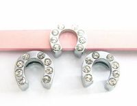 Wholesale mm rhinestones horse hoof horseshoe slide charms diy accessories fit for MM wristband bracelet fashion jewelrys