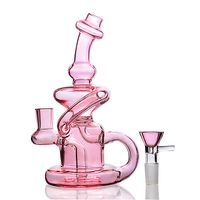 Wholesale Pink mini dab rig Water glass pipe bong Hookahs recycler oil rigs unique design mm joint bubbler heady percolator hookashs for smoking