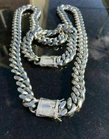 Wholesale Miami Cuban Bracelet Chain Set Stainless Steel mm Solid Silver Diamond Clasp