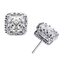 Wholesale NEW Pink CZ Diamond Stud Earrings Sterling Silver plated and K Gold Square Pink Crystal Crown Earring for Women Girls