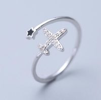 Wholesale Lovely Korean Style Crystal Star Plane Open Ring for Women Statement Holiday Fly series Jewelry rose gold silver Wedding Rings