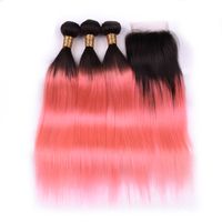 Wholesale Ombre T B Pink Tone Straight Remy Human Hair Weaving Bundles Weaves With X4 Lace Closure