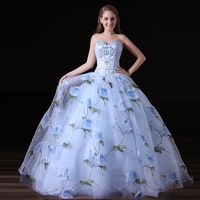Wholesale MA012 Sweetheart Baby Blue Belle Quinceanera Dress Lace Up Back Floral sweet dresses vestidos de quinceanera Printed Party Dresses
