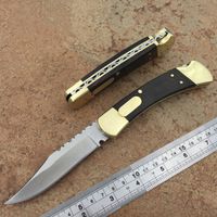 Wholesale High end Pocket Folding Knife Single Action Brass wood Handle back serrated Tactical EDC Knifes Camping Hunting Knives