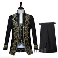 Wholesale Gold Embrodiery Men s Casual Jacquard Blazer Slim Formal Wedding Jackets Tuxedos One Button Solid Color Suit Tops Best Man White Black Suits