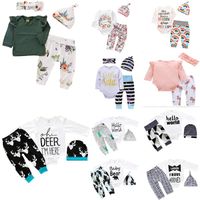 Newborn 2Pcs Toddler Kids Tracksuit Jogging Suit Baby Boys Girls Cotton Clothes Set Christmas Deer Print Hoodie Jumper Tops+Pants Outfits Little Kids Clothing Set for 0-24 Months