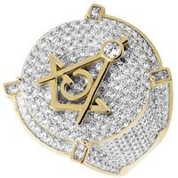 Wholesale Fashion Men Ring Gold Plated Luxury Natural White Sapphire Diamond Masonic Ring Wedding Engagement Party Jewelry Size