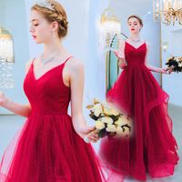 Wholesale Charming Spaghetti Red Wedding Gowns Ruffle Tulle Elegant Wedding Dresses Boho Style Sleeveless Affordable Wedding Gowns with Sweep Train