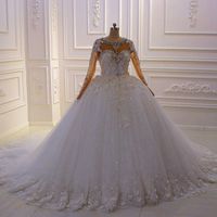 Wholesale 2020 Luxury Said Mhamad Sexy Jewel Neck Ball Gown Wedding Dresses Sexy Lace Long Sleeves Appliques Corset Back Princess Bridal Gowns