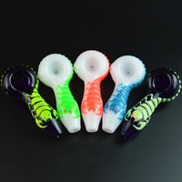 Wholesale QBsomk inch Glow In The Dark Glass Pipes Heady Spoon Pipe Luminous Scorpion Hand Pipe Smoking Pipes Smoking Accessories
