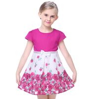 Wholesale Novelty Girls Weeding Dresses Kids Girl Cotton Short Sleeve Rose Flower Bow Party Dress Easter Summer Children Clothes