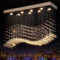 Wholesale K9 Crystal Chandeliers LED Chrome Finished Light Wave Art Decor Modern Suspension Lighting Hotel Villa Hanging Lamp