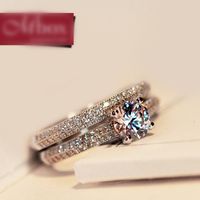Wholesale Bamos Luxury Female White Bridal Wedding Ring Set Fashion Silver Filled Jewelry Promise Cz Stone Engagement Rings For Women