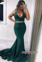 Wholesale 2019 Green Prom Dress Mermaid Formal Party Gown Two Piece Sleeveless Afraic Girl Evening Dresses Mermaid Pageant Drseses Custom Made