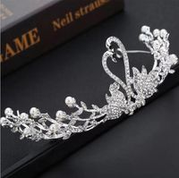 Wholesale Korean Bride Tiara Swan Hair Accessories Pearl Rhinestone Silver White Crown Wedding Headdress Simple Crowns Wedding Accessories