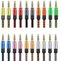 Wholesale 1 M color Aux Cables Unbroken Metal Connector MM Male Car Audio Extension Auxiliary Braided Cable for cellphone mp3 speaker