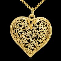 Wholesale 925 sterling silver K Gold GP Women Filigree Hollow Flower Heart Locket Vintage Pendant Necklace hot sale