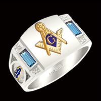 Wholesale Men s Sterling Silver Two tone k Yellow Gold Ring Aquamarine Crystal Masonic Lodge Freemason Ring Band Size