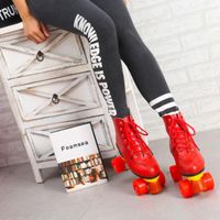 Wholesale Red Black White Lether Wheel Roller Skates For Adult Man Woman Outdoor Patines Sports Skating Shoes Lace Up