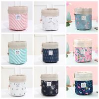 Wholesale Barrel Shaped Cosmetic Bags Large Capacity Drawstring Travel Dresser Pouch Xford Fabric Flamingo Print Organizer Storage Bags colors ZYQ130
