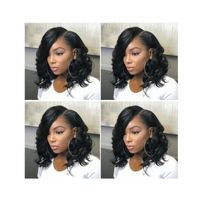 Wholesale soft brazilian Hair new hairstyle African American short cut bob wave wigs Simulation Human Hair curly wig with side part for lady
