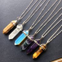 Wholesale Multicolored Gemstone Necklace Silver Plated Crystal Quartz Pencil Point Pendant Necklace Healing Stone Hexagon Prism Gold Plated Necklace