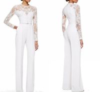 Wholesale 2020 Custom Made New White Mother Of The Bride Pant Suits Jumpsuit With Long Sleeves Lace Embellished Women Formal Evening Wear