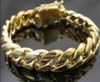 Wholesale Mens Miami Cuban Link Chain Bracelet Solid k Gold Plated Stainless Steel