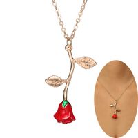 Wholesale Simple Red Rose Flower Statement Necklace For Women Choker Rose Gold Color Flower Pendant Necklace Boho Charm Jewelry Nice Gifts