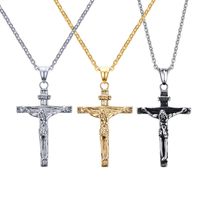 Wholesale Steel Gold Black Color Fashion Men s Cross Jesus Pendant Necklace Stainless Steel Link Chain Necklace Jewelry Gift for Men Boys J460