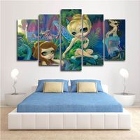 Wholesale 5 Panel Fairy Wall Art Canvas for Girls Room HD Print Canvas Painting Fashion Hanging Pictures AJILE