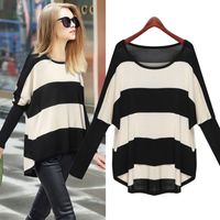 Wholesale Fashion Womens Clothing Sexy Striped Crew Neck Casual Long Sleeve Sweater with Dolman Sleeves Winter Autumn Female Fashion Thin Tops