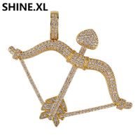 Wholesale Hip Hop Ice Zircon Cupid Arrow Solid Black Pendant Necklace Copper Gold Silver Color Plated Mens Bling Jewelry