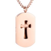 Wholesale IJP0114 Rectangle Shape Rose Gold Color Essential Oil Diffuser Necklace Cross Etching Women Gift Perfume Locket L Stainless Steel