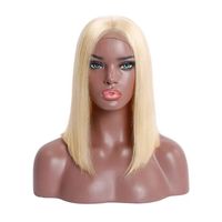 Wholesale 613 Blonde Lace Front Wig Blue Colored Remy Red Human Hair Full Ends Transparent Frontal Closure Swiss Lace Short Bob Wigs