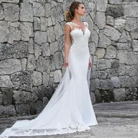 Wholesale 2022 Elegant Satin Wedding Dress White Mermaid Dresses for women With Lace Plus Size vestidos de Boho Dress Beach Grows Bridal Gowns