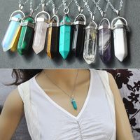 Wholesale Natural Stone Pendant Necklace Crystal Druzy Stainless Steel And Rope Chain Bullet Necklace Jewelry Party Favor Gifts HH7