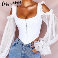 Da Donna Mesh Sheer Vedere attraverso Partito Crop Tops Tee donna balza Body Camicia