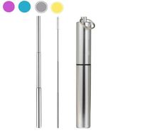 Wholesale News FDA Portable Reusable Folding Drinking Straws Stainless Steel Metal Telescopic Foldable Straws with Aluminum Case Cleaning Brush