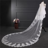 Wholesale Pure ivoryLace Appliques Top Grass M Long Tail One Layer Lace Edge Long Train Beautiful Bridal Veil For Wedding Dress