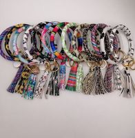 Wholesale 28colors PU Leather O Key Chain Custom Circle Tassel Wristlet Bracelet Keychain Women Girl Key Ring Wrist Strap
