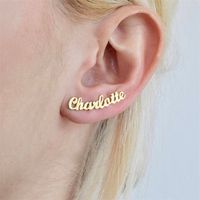 Wholesale Personalized Custom Name Earrings For Women Customize Initial Cursive Nameplate1 Pair Stud Earring Gift For Best Friend Girls