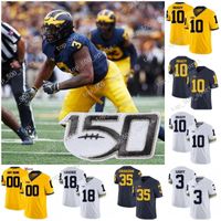 Wholesale Custom Michigan Wolverines Football Any Name Number Jersey White Navy Blue Yellow Charbonnet Brady Patterson Collins Hudson NCAA TH