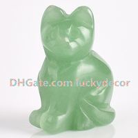 Wholesale 10Pcs Hand Carved Gemstone Crystal Cat Totem Natural Green Aventurine Fortune Lucky Cat Figurine quot quot Tiny Jade Gem Stone Cat Sculpture