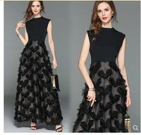 Wholesale 2020 new design women s o neck sleeveless high waist patched love heart pattern tassel maxi long ball gown party dress vestidos