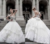 Wholesale New Pnina Tornai Ball Gown Wedding Dresses Lace Applique One Shoulder Lace up Back Sweep Train Tulle Tiers Beads Bridal Gown
