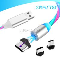 Wholesale Type C Cables Fast Charger Magnetic LED Flowing Light Micro USB High Speed Charging Line A Magnet Chargers for Huawei Mobile Phone xmaster